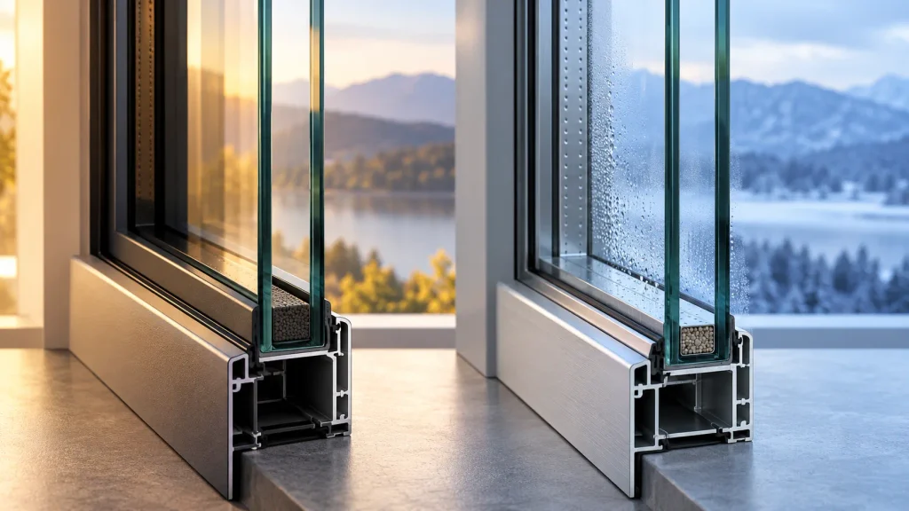 Warm edge spacer and aluminum spacer compared inside double-glazed window units